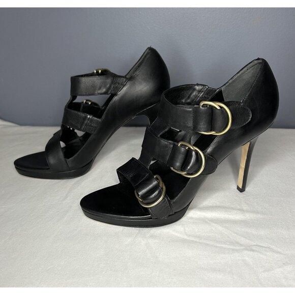 Vintage Cole Haan High Heels Shoes Women 8.5 Black Leather Buckle Strap Open Toe - Picture 2 of 16